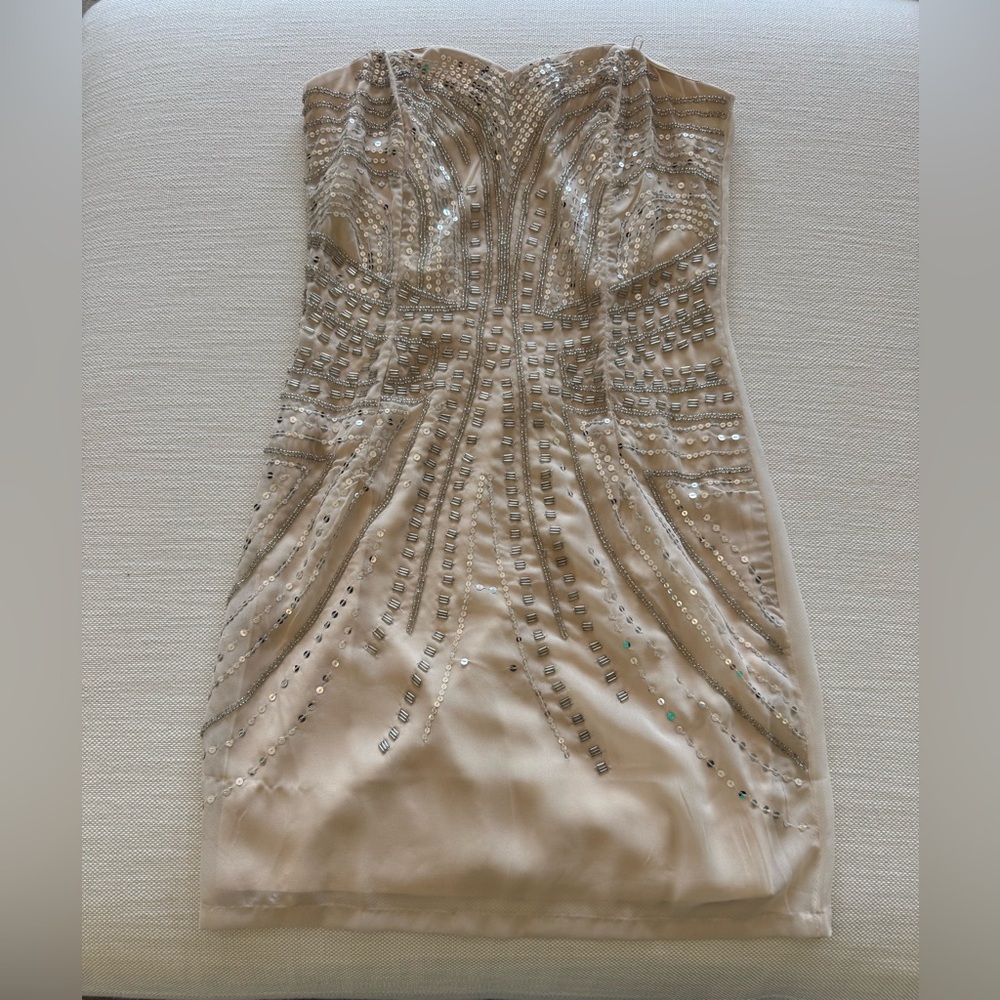 NWT H&M Strapless Beige Sequin Dress